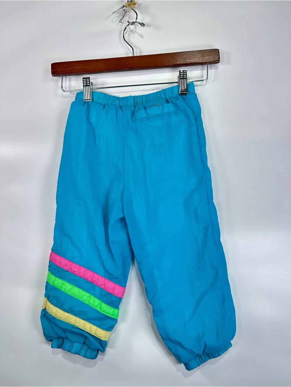 Vintage 80s 90s Windbreaker Track Pants Neon Stripe Nylon Blue 4T